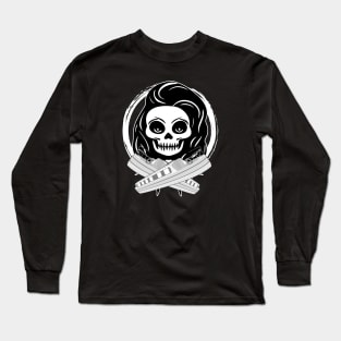 Roving Trader Skull and Narrowboat White Logo Long Sleeve T-Shirt